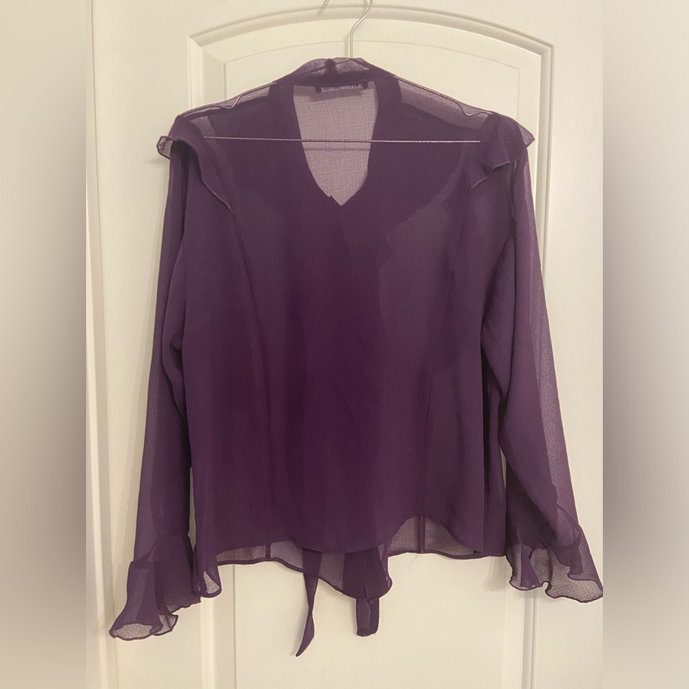 Zara Deep Purple Sheer Ruffle Blouse - Picture 10 of 11